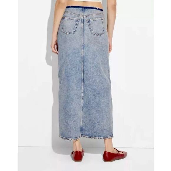 NEW WILD FABLE Low Rise Denim Midi Skirt Blue Size 10 Slit Hem Boho Chic Y2K - Picture 4 of 9